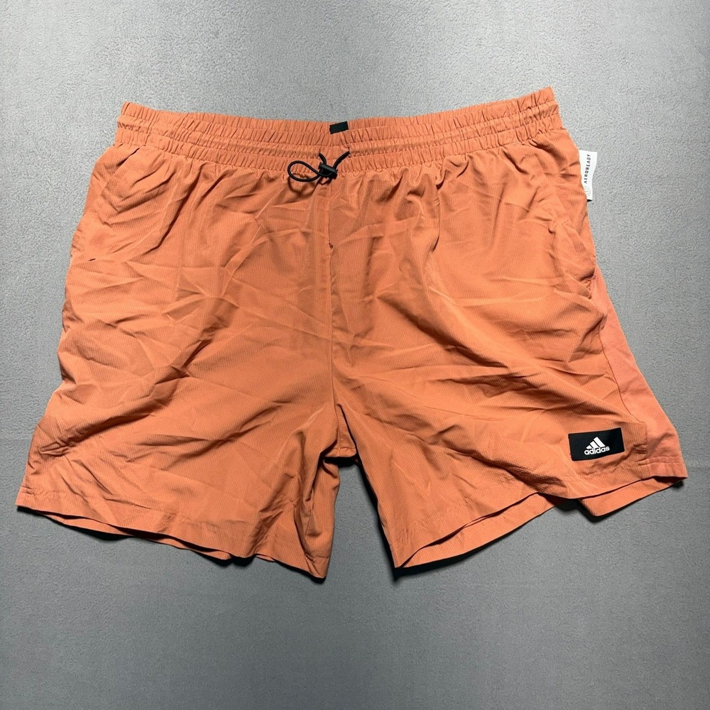 Adidas Aeroready Mens 2XL Burnt Orange Ripstop Athletic Gym Shorts Drawstring